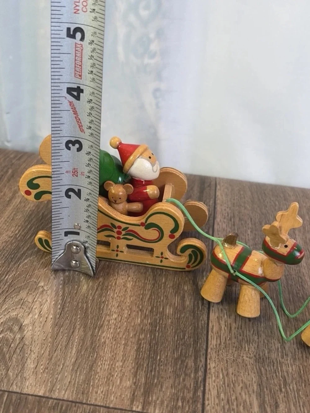 Vintage 1984 Dakin Wood Santa in Sleigh with Three Reindeer San Francisco